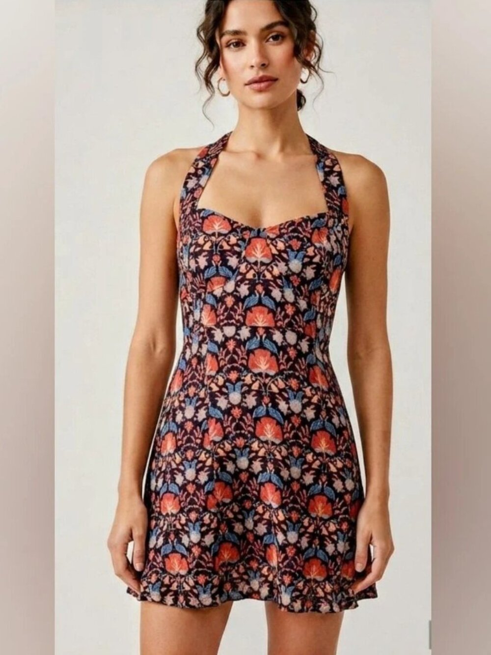 FREE PEOPLE Sasha Floral Halter Open Back Mini Dress M